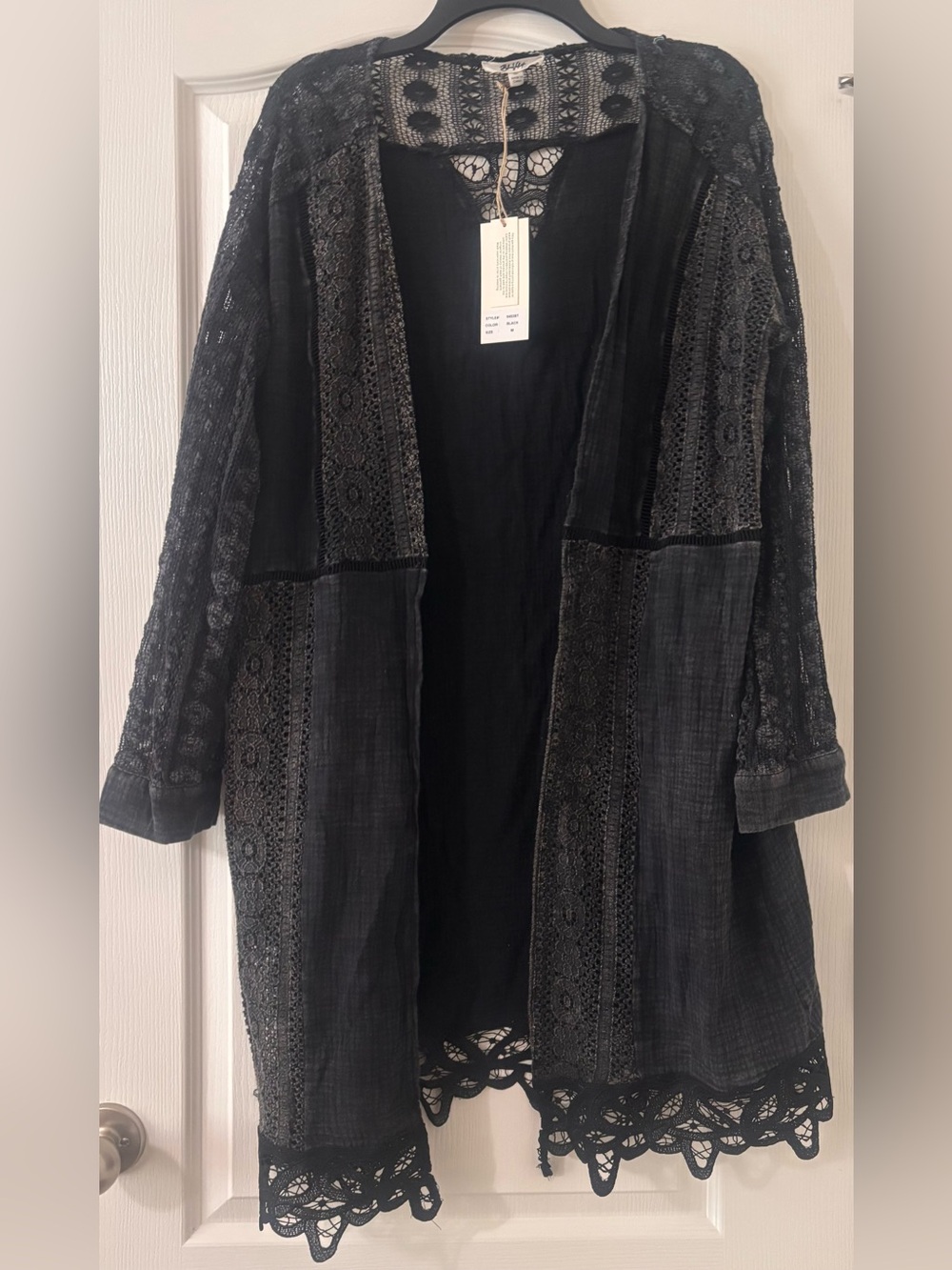 Blue Velvet Black Acid Wash Lace Duster NWT Medium - Picture 2 of 8